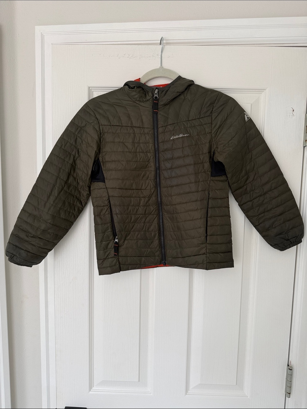 Eddie Bauer Olive Hooded Kids Packable Down Jacket